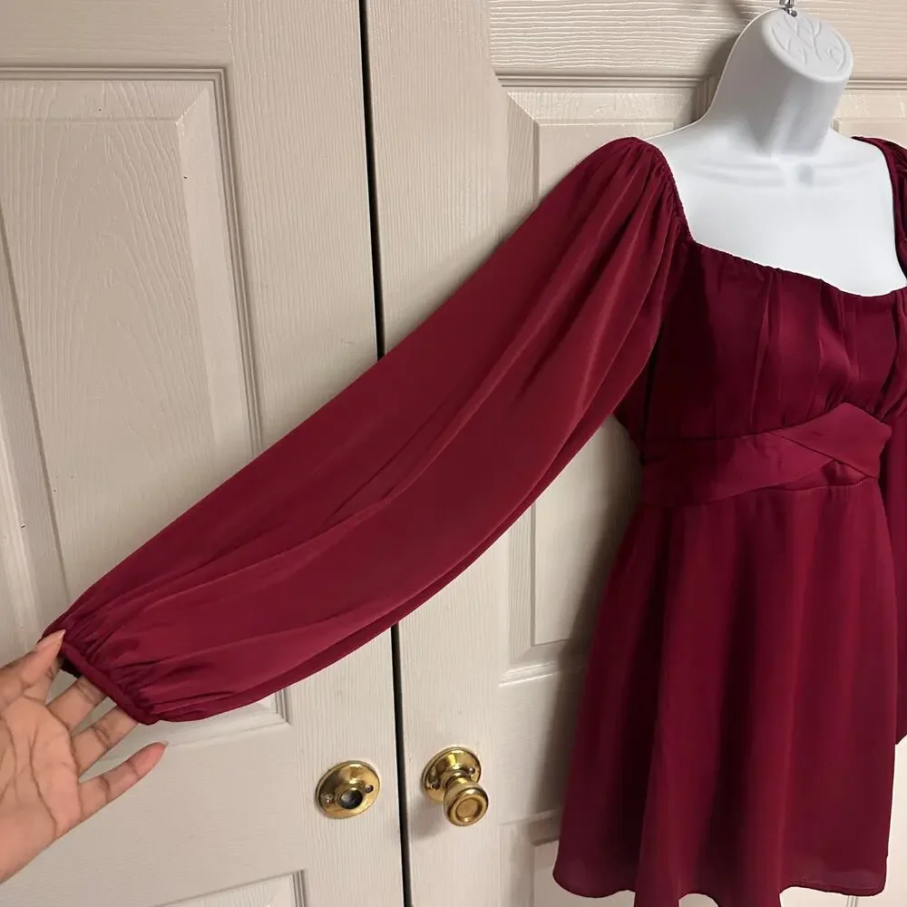 Altar'd State Burgundy Lola Crossover Long Sleeve Dress Size XL‎ Elegant